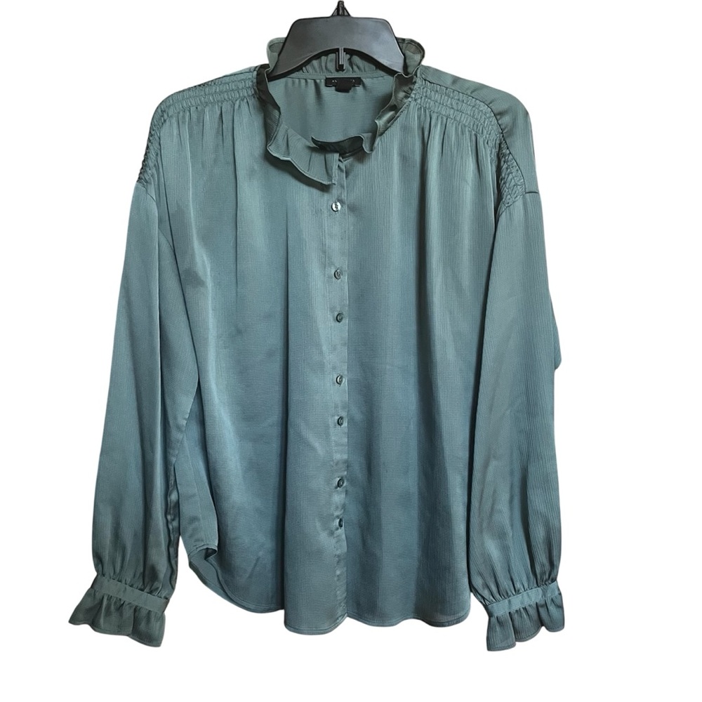 Ann Taylor Button Front Blouse Teal Women’s Size Medium M Office Career